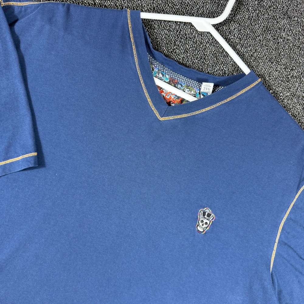 Robert Graham V-Neck T-Shirt Men's 2XL Navy Skull Crown Contrast Stitch